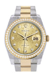 Custom Diamond Bezel Rolex Datejust 36 Champagne Jubilee Diamond Dial Oyster Yellow Gold Two Tone Watch 116203