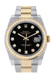 Custom Diamond Bezel Rolex Datejust 36 Black set with diamonds Dial Oyster Yellow Gold Two Tone Watch 116203