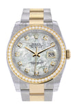Custom Diamond Bezel Rolex Datejust 36 White Mother-Of-Pearl Set With Diamond Sdial Oyster Yellow