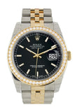 Custom Diamond Bezel Rolex Datejust 36 Black Dial Jubilee Yellow Gold Two Tone Watch 116203