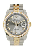 Custom Diamond Bezel Rolex Datejust 36 Steel Roman Dial Jubilee Yellow Gold Two Tone Watch 116203