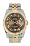 Custom Diamond Bezel Rolex Datejust 36 Bronze Arab Dial Jubilee Yellow Gold Two Tone Watch 116203 116233