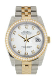 Custom Diamond Bezel Rolex Datejust 36 White  set Diamonds DialJubileeYellow Gold Two Tone Watch 116203 116233
