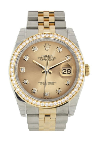 Custom Diamond Bezel Rolex Datejust 36 Champagne Set With Diamonds Dial Jubilee Yellow Gold Two Tone
