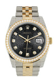 Custom Diamond Bezel Rolex Datejust 36 Black Jubilee Set With Diamonds Dial Yellow Gold Two Tone