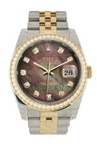 Custom Diamond Bezel Rolex Datejust 36 Black mother-of-pearl set with diamonds Dial JubileeYellow Gold Two Tone Watch 116203