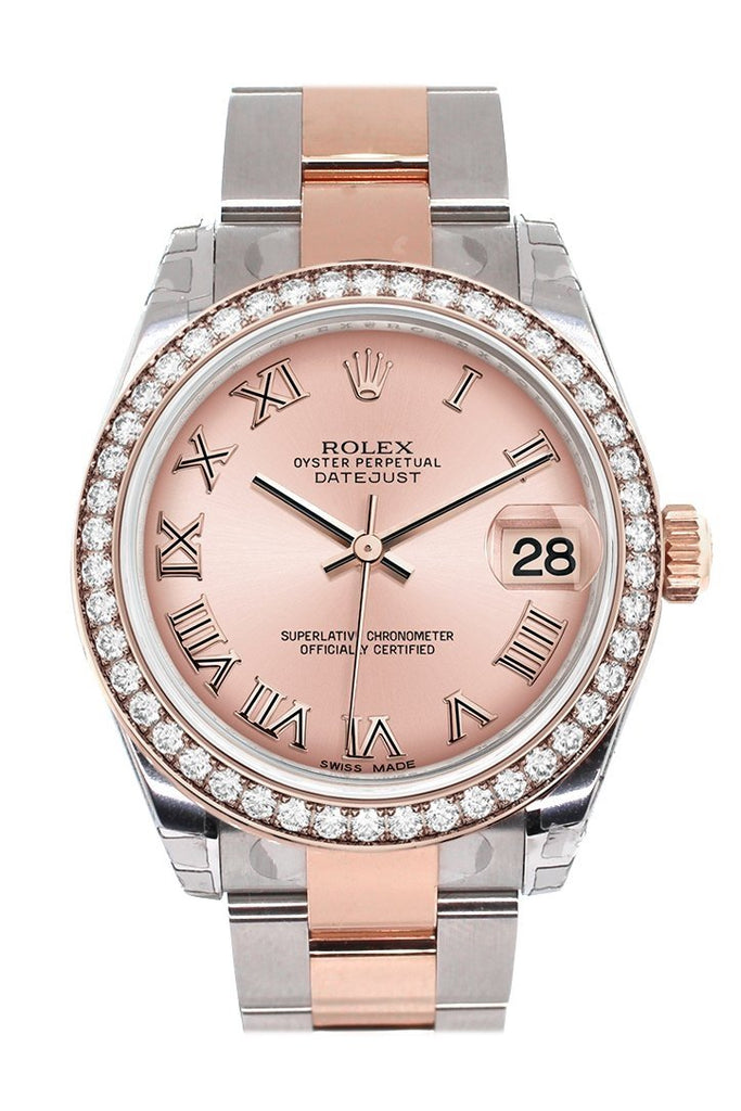 Custom Diamond Bezel Rolex Datejust 31 Pink Roman Dial Dome Set With Diamonds Ladies Watch 178344