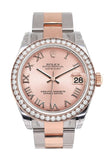 Custom Diamond Bezel Rolex Datejust 31 Pink Roman Dial Dome set with Diamonds Bezel Ladies Watch 178344