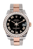 Custom Diamond Bezel Rolex Datejust 31 Black Roman Dial 18K Rose Gold Two Tone Ladies Watch 178241