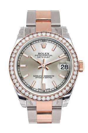 Custom Diamond Bezel Rolex Datejust 31 Silver Dial 18K Rose Gold Two Tone Ladies Watch 178241