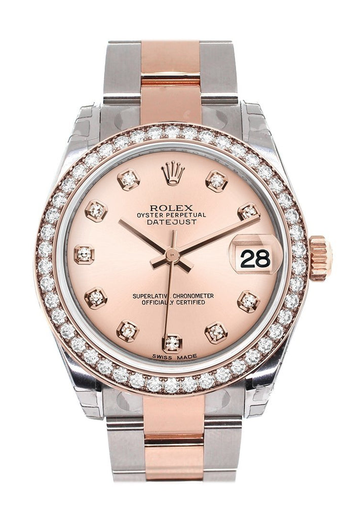 Custom Diamond Bezel Rolex Datejust 31 Pink Dial 18K Rose Gold Two Tone Ladies Watch 178241