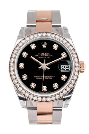 Custom Diamond Bezel Rolex Datejust 31 Black Dial 18K Rose Gold Two Tone Ladies Watch 178241