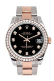 Custom Diamond Bezel Rolex Datejust 31 Black Diamond Dial 18K Rose Gold Two Tone Ladies Watch 178241