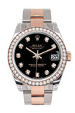 Custom Diamond Bezel Rolex Datejust 31 Black Dial 18K Rose Gold Two Tone Ladies Watch 178241