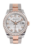 Custom Diamond Bezel Rolex Datejust 31 Silver Jubilee Dial 18K Rose Gold Two Tone Ladies Watch