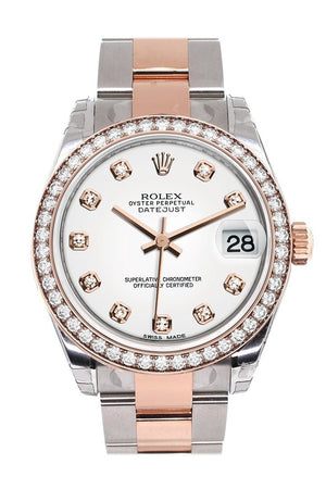 Custom Diamond Bezel Rolex Datejust 31 White Dial 18K Rose Gold Two Tone Ladies Watch 178241