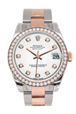 Custom Diamond Bezel Rolex Datejust 31 White Diamond Dial 18K Rose Gold Two Tone Ladies Watch 178241