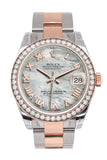 Custom Diamond Bezel Rolex Datejust 31 White Mother of Pearl Roman Dial 18K Rose Gold Two Tone Ladies Watch 178241