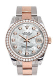 Custom Diamond Bezel Rolex Datejust 31 White Mother Of Pearl Dial 18K Rose Gold Two Tone Ladies
