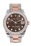Custom Diamond Bezel Rolex Datejust 31 Black Mother of Pearl Diamond Dial 18K Rose Gold Two Tone Ladies Watch 178241