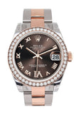 Custom Diamond Bezel Rolex Datejust 31 Chocolate Roman Large VI set with Diamond Dial 18K Rose Gold Two Tone Ladies Watch 178241