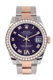 Custom Diamond Bezel Rolex Datejust 31 Purple Roman Large VI set with Diamond Dial 18K Rose Gold Two Tone Ladies Watch 178241