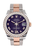 Custom Diamond Bezel Rolex Datejust 31 Purple Roman Large Vi Set With Dial 18K Rose Gold Two Tone