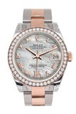 Custom Diamond Bezel Rolex Datejust 31 White Mother of Pearl Roman Large VI set with Diamond Dial 18K Rose Gold Two Tone Ladies Watch178241