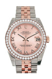 Custom Diamond Bezel Rolex Datejust 31 Pink Roman Dial 18K Rose Gold Two Tone Jubilee Ladies Watch