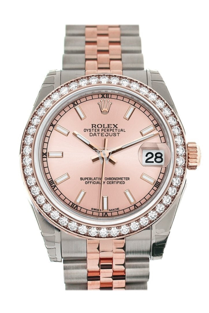 Custom Diamond Bezel Rolex Datejust 31 Pink Dial 18K Rose Gold Two Tone Jubilee Ladies Watch 178241