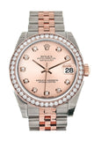 Custom Diamond Bezel Rolex Datejust 31 Pink Diamond Dial 18K Rose Gold Two Tone Jubilee Ladies Watch 178241