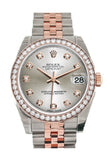 Custom Diamond Bezel Rolex Datejust 31 Silver Diamond Dial 18K Rose Gold Two Tone Jubilee Ladies Watch 178241