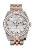 Custom Diamond Bezel Rolex Datejust 31 Silver Jubilee Dial 18K Rose Gold Two Tone Ladies Watch