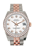 Custom Diamond Bezel Rolex Datejust 31 White Diamond Dial 18K Rose Gold Two Tone Jubilee Ladies Watch 178241
