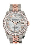 Custom Diamond Bezel Rolex Datejust 31 White Mother of Pearl Roman Dial 18K Rose Gold Two Tone Jubilee Ladies Watch 178241