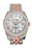 Custom Diamond Bezel Rolex Datejust 31 White Mother of Pearl Diamond Dial 18K Rose Gold Two Tone Jubilee Ladies Watch 178241