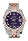 Custom Diamond Bezel Rolex Datejust 31 Purple Roman Large VI set with Diamond Dial 18K Rose Gold Two Tone Jubilee Ladies Watch 178241