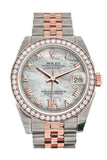 Custom Diamond Bezel Rolex Datejust 31 White Mother Of Pearl Roman Large Vi Set With Dial 18K Rose