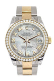 Custom Diamond Bezel Rolex Datejust 31 Mother of Pearl Roman Dial Ladies Watch Two Tone 18K Gold 178243