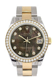 Custom Diamond Bezel Rolex Datejust 31 Black Mother of Pearl Diamonds Dial Ladies Watch Two Tone 18K Gold 178243
