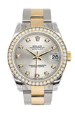 Custom Diamond Bezel Rolex Datejust 31 Silver Dial Ladies Watch Two Tone 18K Gold 178243