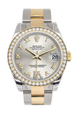 Custom Diamond Bezel Rolex Datejust 31 Silver Roman Large VI Diamond Dial Ladies Watch Two Tone 18K Gold 178243