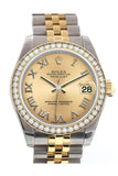 Custom Diamond Bezel Rolex Datejust 31 Champagne Roman Dial Two Tone 18K Gold Jubilee Ladies Watch 178243