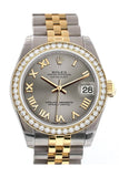 Custom Diamond Bezel Rolex Datejust 31 Steel Roman Dial Two Tone 18K Gold Jubilee Ladies Watch