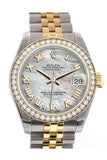 Custom Diamond Bezel Rolex Datejust 31 Mother of Pearl Diamonds Dial Two Tone 18K Gold Jubilee Ladies Watch 178243