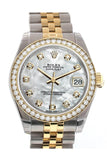 Custom Diamond Bezel Rolex Datejust 31 Mother of Pearl Diamond Dial Two Tone 18K Gold Jubilee Ladies Watch 178243