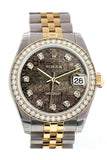 Custom Diamond Bezel Rolex Datejust 31 Black Mother of Pearl Jubilee Diamonds Dial Two Tone 18K Gold Jubilee Ladies Watch 178243