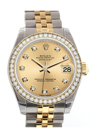 Custom Diamond Bezel Rolex Datejust 31 Champgane Dial 18K Gold Jubilee Watch 178243 Custom-Bezel