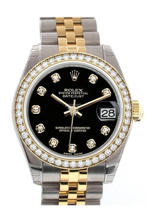 Custom Diamond Bezel Rolex Datejust 31 Black Dial Two Tone 18K Gold Jubilee Ladies Watch 178243