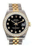 Custom Diamond Bezel Rolex Datejust 31 Black Diamond Dial Two Tone 18K Gold Jubilee Ladies Watch 178243